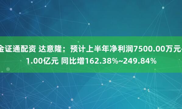 金证通配资 达意隆：预计上半年净利润7500.00万元~1.00亿元 同比增162.38%~249.84%